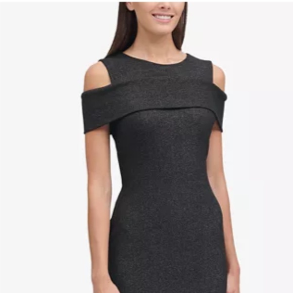 Tommy Hilfiger Foil Knit Cold-Shoulder Sheath Dres - Picture 3 of 6